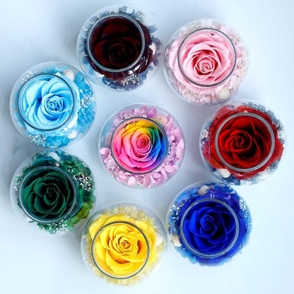 Preserved Real Roses with Colorful Mood Light Wishing Bottle,Eternal Rose，Never Withered Flowers,for Bedroom Party Table Decor, Christmas Decorations,a Gifts for Women 4.3inch1pcs (Green)