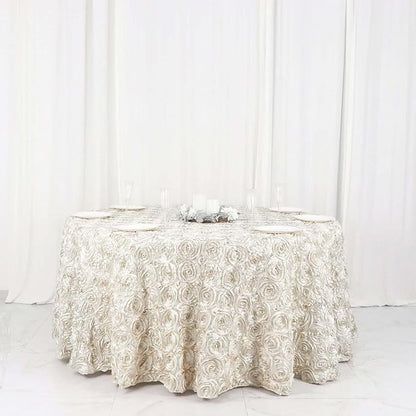 Efavormart 120" Wholesale Round Table Cover Ivory Grandiose Rosette 3D Satin Tablecloth for Wedding Party Event Decoration