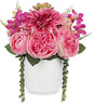 Briful 13" Faux Flower Arrangement in White Ceramic Vase – Pink Artificial Peony & Dahlia Silk Flower Centerpiece with Succulent Fake Potted Flowers for Home Office Tabletop Wedding Decor