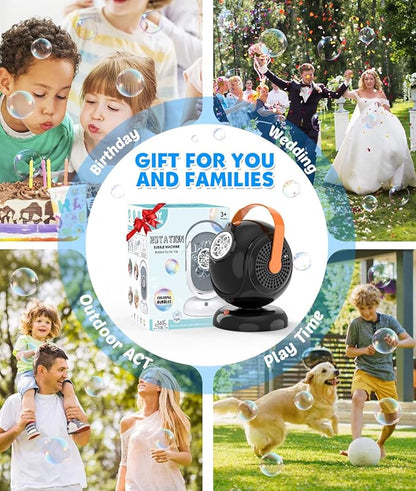 Joyfuture Automatic Bubble Machine, Black Bubbles Blower for Kids, Toddlers - 360° Rotation, 75° Adjustment, with LED Light - Gifts for Boys, Girls, Outdoor, Birthday, Party