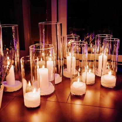 WDHODEC Cylinder Flower Vases 6PCS, Hurricane Candle Holders Pillar Votives Floating Candles Holder, Clear Glass Vase for Wedding Party Decoration 10" 7.8" 6"