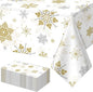 12Pcs Christmas Snowflake Party Tablecloths Decorations,Plastic White and Gold Table Cloth,Winter Rectangle Table Cover for Christmas New Year Birthday Baby Shower Holiday Party Decorations,54x108inch