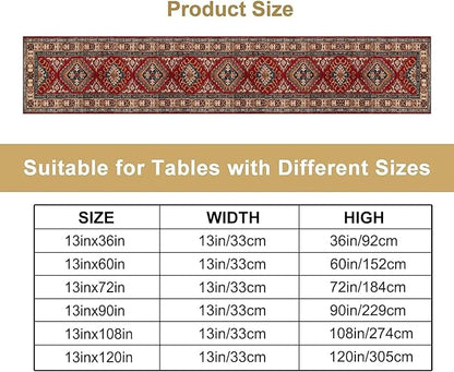 Boho Floral Vintage Table Runner, Red Grey Retro Flower Rustic Country Farmhouse Abstract Pattern for Home Kitchen Table Decor Dining Coffee Room Party Decor 13x72in