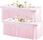 Wish Care 2 Pack Pink Spandex Table Clothes for 4 Foot Rectangle Tables, 4FT Wrinkle Free Fitted Tablecloths Ruffles Design Table Cover for Party, Banquet, Wedding and Events