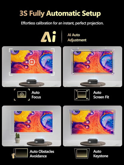 Smart Daytime 4K Projector HDR 2300ANSI with WiFi, Bluetooth, NFC, Apps, Auto Focus/Keystone,Ultra HD 1080P Movie Gaming Karaoke Projector with 2 HDMI ARC, 2 USB, 2 Mics for Home Theater Party TV Golf