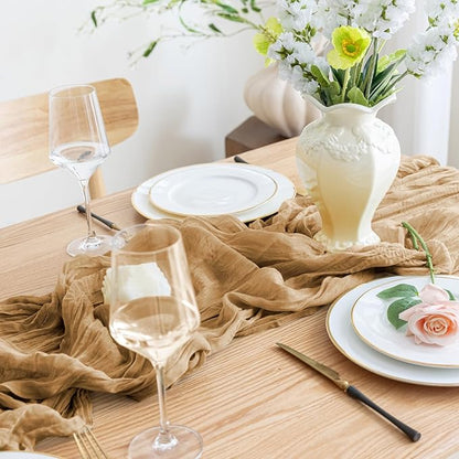 Asee'm 2pcs Cheesecloth Table Runner 120 Inches Long Khaki Boho Gauze Cheese Cloth Runner 10FT Rustic Sheer Table Runners for Christmas Wedding Party Baby Shower Spring Easter Decoration