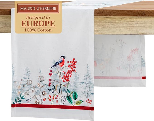 Maison d' Hermine Table Runner 100% Cotton Single Layer Table Runners 72 inches Long Decorative for Home Kitchen Dining Party Baby Shower Wedding Bridal Shower (Morzine, 14.50" x 72")