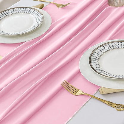 6 Pack 10 Ft Chiffon Table Runner Light Pink Gauze Long Table Runners 27x120 Inches Sheer Tulle Table Runner for Rustic Wedding Reception Bridal Shower Decorations Birthday Party