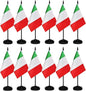 12 Pack Italy Desk Flags Set, Italian Small Mini Table Office Flags With 12" Solid Black Pole, Black Base and Spear Top, Miniature Desktop Flag, Home Decoration, Office Decoration, Festival