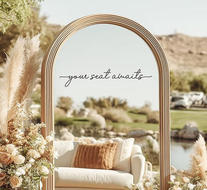 Your Seat Awaits Vinyl Decal, Wedding Seating Sticker, Mirror Decal for Seating, Please Find Your Seat Signs, Wedding Decor Sign (Black, Width 20")