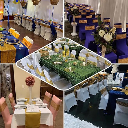 100 Pcs Chair Sashes Sequin Stretch Chair Bands Spandex Polyester Bows for Party Hotel Wedding Banquets Decoration - Rose Gold