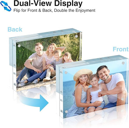 HOUSE DAY Acrylic Picture Frames 4x6, 6 Pack Magnetic 4 x 6 Picture Frame, Double Sided Clear 4x6 Photo Frame with Microfiber Cloth, Frameless FreeStanding 4x6 Frame Gift for Desktop Display