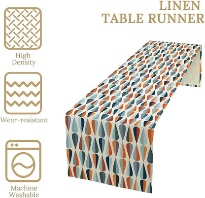 Mid Century Table Runner, Modern Style Retro Pattern Droplet Shapes Mosaic Tones Pattern Print for Home Kitchen Table Decor Dining Coffee Room Party Decor 13x90in