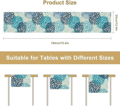 Floral Table Runner,Blue Flowers Print Spring Summer Table Cloth Kitchen Dining Table Home Party Decoration 13x72 Inch