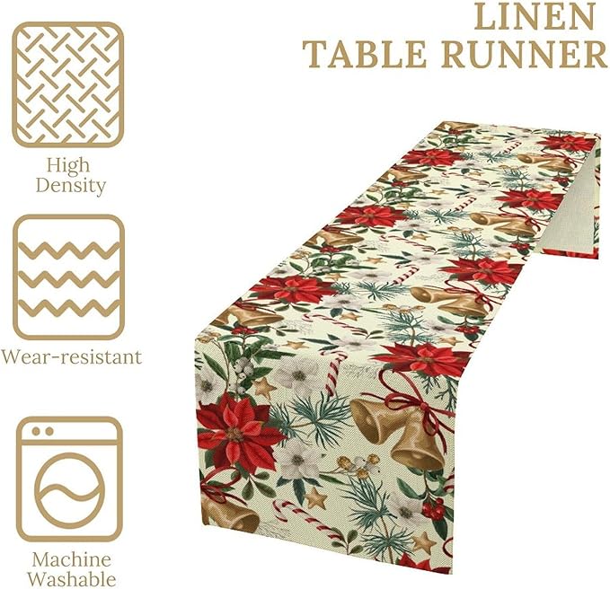 Christmas Table Runner, Seasonal Winter Xmas Holiday Kitchen Dining Table Decoration for Home Party Decor 13x108 Inch