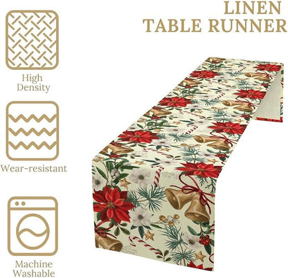 Christmas Table Runner, Seasonal Winter Xmas Holiday Kitchen Dining Table Decoration for Home Party Decor 13x70 Inch