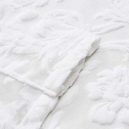 Sheer Curtains 84 Inch Length for Living Room & Bedroom Rod Pocket Boho Farmhouse Drapes with Scroll Floral Patterned 3D Flocked Texture & Rococo Motifs White Sheer Curtain Set of 2 Panels 52"W*84"L