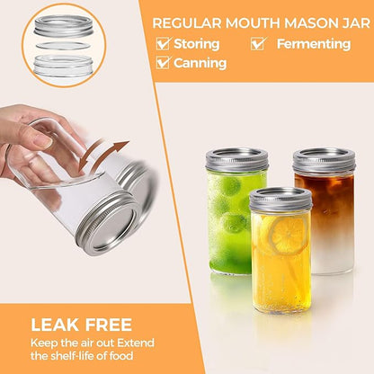 ComSaf 12 oz Mason Jars with Lids 6 Pcs, Regular Mouth Canning Jars with Seal Bands, 12 oz Glass Jar with lid for Soft Drinks, Juice, Jam, Jelly, Sauce, Dessert, Overnight Oats, Pickles