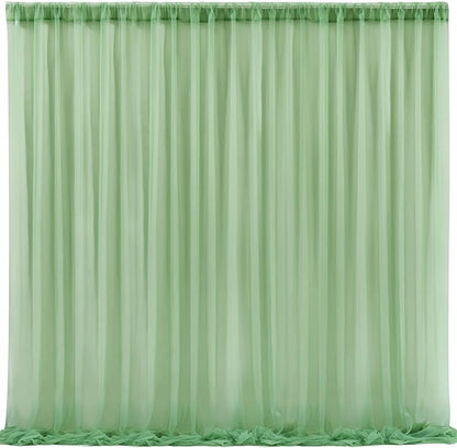 10x10 Green Tulle Backdrop Curtains for Parties, Sheer Backdrop Curtain Wedding Photo Background Drapes for Baby Shower Photography Birthday Party