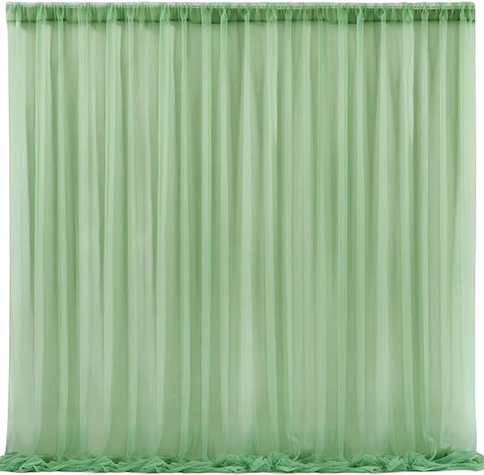 10x10 Green Tulle Backdrop Curtains for Parties, Sheer Backdrop Curtain Wedding Photo Background Drapes for Baby Shower Photography Birthday Party