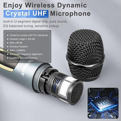 GTSK10-3 3-Way Portable Bluetooth PA Speaker with Wireless Microphones, 10" Subwoofer, Party Speaker with DJ Lights, USB/FM/TWS/Guitar Input, Rechargeable for Outdoor Events