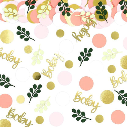 300PC Pink and Sage Green Girl Baby Shower Decorations Greenery Baby Shower Confetti Eucalyptus Dots Table Scatters for Girls Gender Reveal Birthday Decor