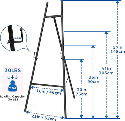 ARTASY 57" Black Easel Stand for Wedding Signs, Posters, Portable Artist Easel for Painting Canvas, Display Easel for Home and Office
