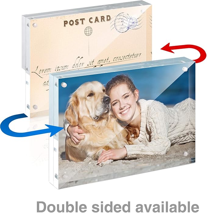 TWING 5 x 7 Inch 5 Pack Acrylic Photo Frame Horizontal Magnet Double Sided Acrylic Frames Set with Microfiber Cloth,12 + 12MM Thickness Clear Picture Frame Desktop Display Gift Ideal