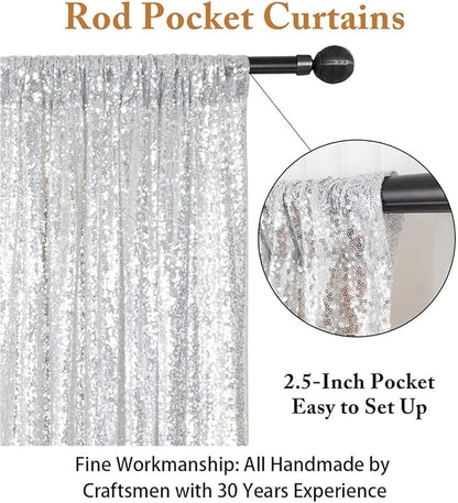ShinyBeauty Silver Sequin Curtain 2Panels 5FTx10FT Glitter Wedding Backdrop for Photography - Shimmer Payette Fabric Background