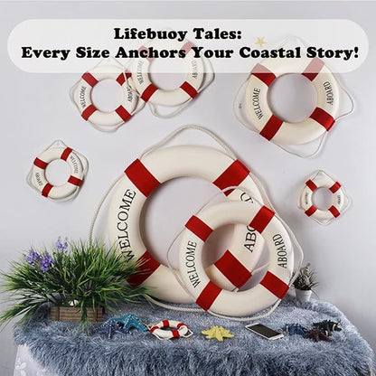 MorroMorn Lifebuoy Wall Hanging Decor - Welcome Aboard Mediterranean Style Home Decoration (Red, 14")
