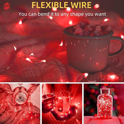 LAMPHOME 6 Pack Fairy Lights Battery Operated String Lights 6.6ft 20 Led Mason Jar Lights Waterproof Silver Wire Light Fireflies DIY Party Wedding Christmas Decoration(6 Pack,RED)