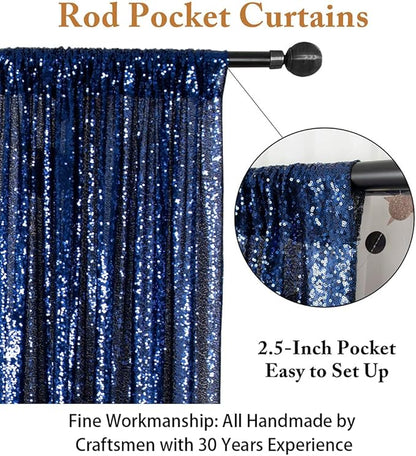 ShinyBeauty Sparkle Backdrop Curtain Navy Blue 2 Panels Set Sequin Photo Backdrop 2FTx8FT Sequin Backdrop Curtain Pack of 2-1220S