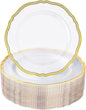 Hioasis 60pcs Clear Plastic Plates - Clear and Gold Disposable Dinnerware with Gold Rim, Heavy-duty, 7.5 inch, Dessert Plates for Party & Wedding