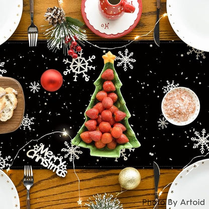 Artoid Mode Black Snowman Snowflake Let it Snow Winter Table Runner, Christmas Kitchen Dining Table Decoration for Home Party Decor 13x90 Inch
