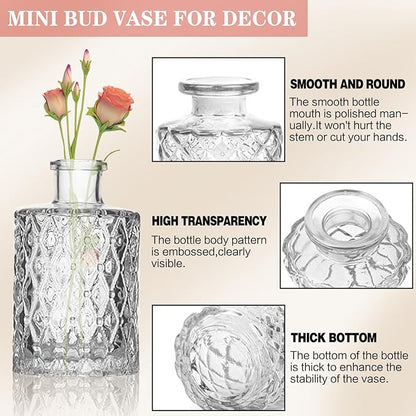 Mini Bud Vases Set of 32 As Wedding Centerpieces for Tables,Clear Bud Vases for Flowers,Small Flower Vases Suitable for Birthday Party,Anniversary,Wedding Reception,Baby Shower (Clear, 32PCS)