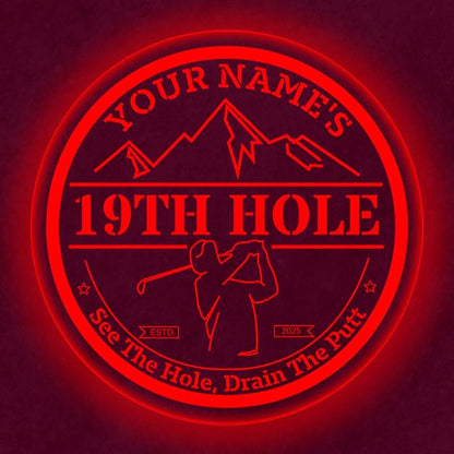 Custom 19th Hole Golf Bar Sign – Personalized LED Color Changing Acrylic Wall Decor for Home Bar, Man Cave, or Patio (19th Hole, 16 INCHES)