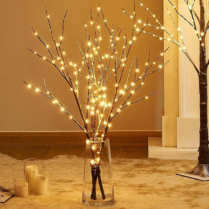 Fudios Lighted Branches Snow Dusted with Timer 100 LED 32IN, Artificial Tree Branch with Lights for Home Bedroom Fireplace Mantle Christmas Holiday Decoration
