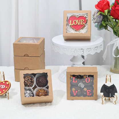 50-Count 4x4x2 Food-Safe Brown Bakery Boxes - Multi-Use Pastry & Treat Packaging for Cookies, Truffles & Wedding Favors (Stackable Gift Boxes for Cakes, Pies & Cinnamon Rolls)
