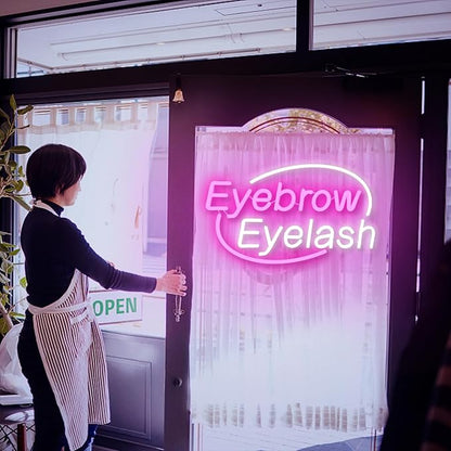 Eyebrows Eyelash Neon Sign, Pink and White Letter Neon Lights For Wall Decor, Girls Makeup Room Bedroom Beauty Salon Eyelash Studio Decoration（16.5 X 10.2 inch）