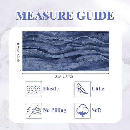 Asee'm 2pcs Cheesecloth Table Runner 120 Inches Long Blue Boho Gauze Cheese Cloth Runner 10FT Rustic Sheer Table Runners for Christmas Wedding Party Baby Shower Spring Easter Decoration