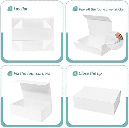 Rinrda 5 Pack Large White Gift Box,13.75"x9"x4.5", Gift Boxes with Magnetic Lids for Presents Closure Gift Packing for Birthday,Christmas, Halloween,Wedding,Bridal Gifts,Mother's Day Gift Packging