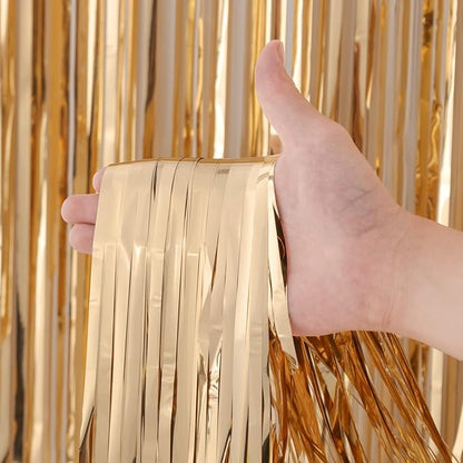 4 Pack Champagne Foil Fringe Backdrop Curtains, Tinsel Streamers Birthday Party Decorations, Fringe Backdrop for Graduation, Baby Shower, Gender Reveal, Disco Party