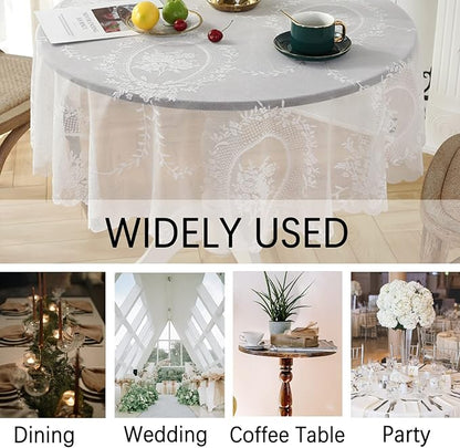Jeloris Round Lace Tablecloth with Elegant Scalloped Bottom for Any Special Event Such as Wedding, Birthday Party, Baby Shower, Anniversary (78 inch, Style 6)