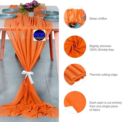 MDS Halloween Chiffon Table Runner - 10 Pack, 29 x 170 Inches, 14ft Each - Sheer Spooky Table Runners for Haunted House Parties, Trick-or-Treat Tables, Witchy Décor, Wedding & Events - Orange
