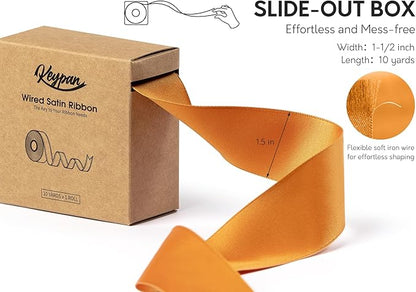 Orange Satin Ribbon Double-Faced Wired Ribbons for Gift Wrapping Flower Bouquet Bows Wedding Invitation Christmas Decor Crafts 1-1/2 Inch 10 Yards