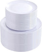 bUCLA 100PCS White Plastic Plates - Heavy Duty White Disposable for Wedding & Party, Include 50 Dinner 10 inch & 50 Dessert 7 inch