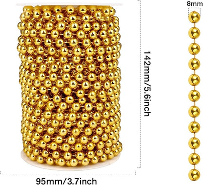 [66 Feet] Gold Pearl Beads Garland, 8MM 22 Yards Gold Faux Pearl Beads String Roll Bulk for DIY Craft Christmas Tree Wedding Party Decoration