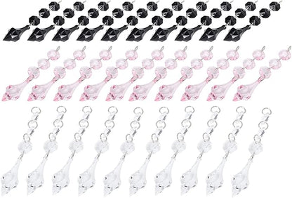 Buachois 10Pcs Clear Acrylic Crystal Ornament Beads Garland Chandelier Hanging Crystals for Wedding Party Celebration Christmas Tree Decor Black