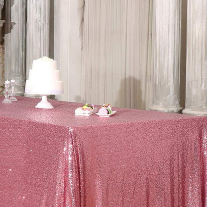 SquarePie Sequin Tablecloth 90 x 156 Inch Fuchsia Pink Sparkly Table Linen for Wedding Party