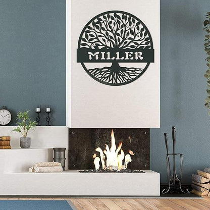 RealSteel Personalized Metal Wall Art - Custom Tree of Life Design with Family Name - Circular Metal Sign - Personalized Wedding, Anniversary, or Housewarming Gift (30")